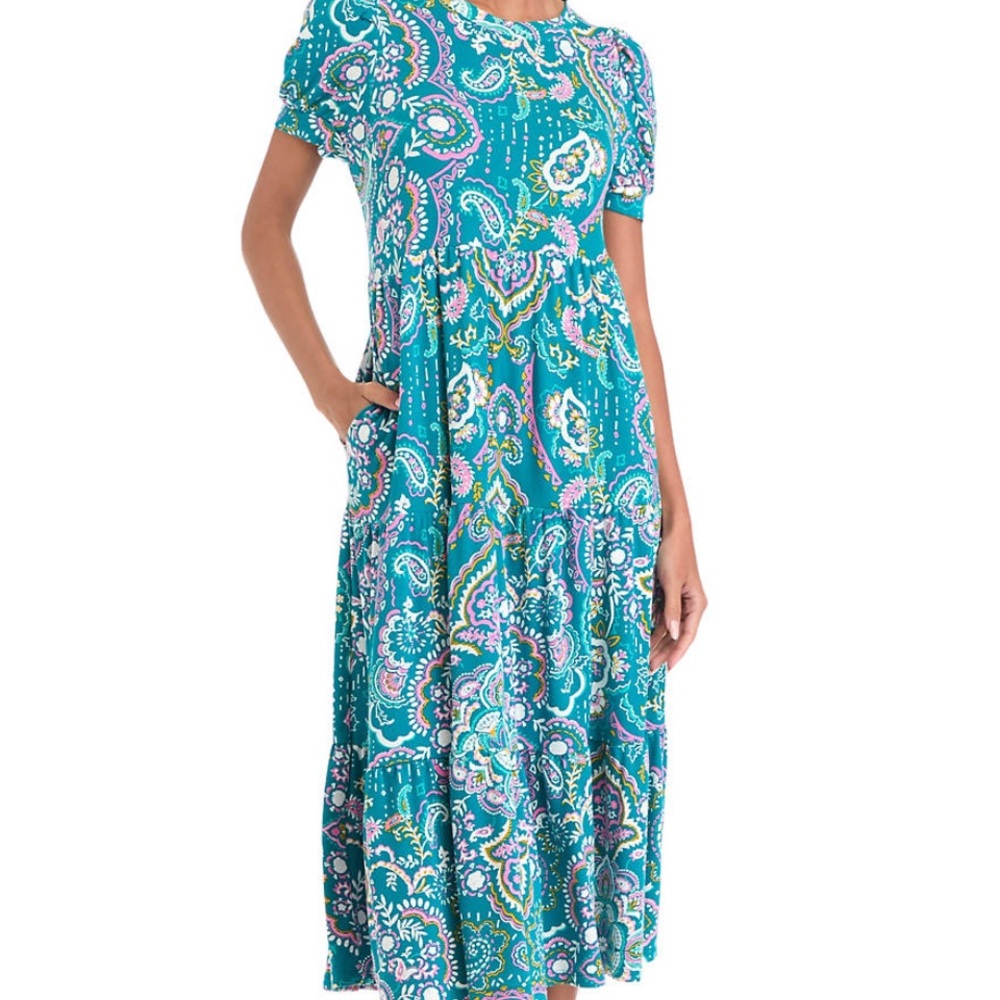 Crown & Ivy Teal Paisley Baby Terry Midi Dress